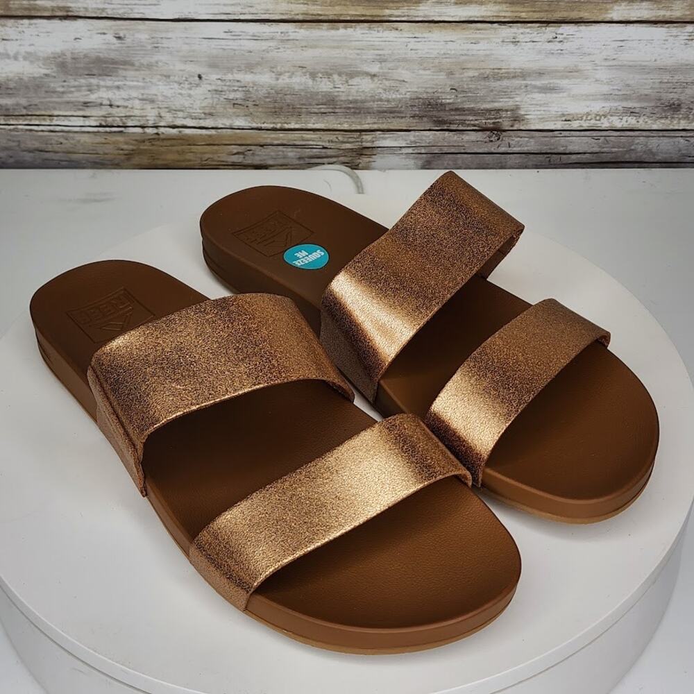 Reef Women's Bronze Metallic Double-Strap Slide Sandals